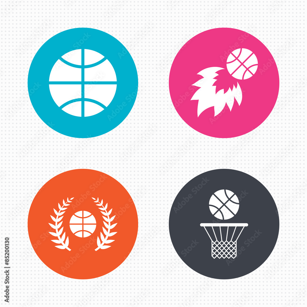 Basketball icons. Ball with basket and fireball. Basketball icons. Ball with basket and fireball.