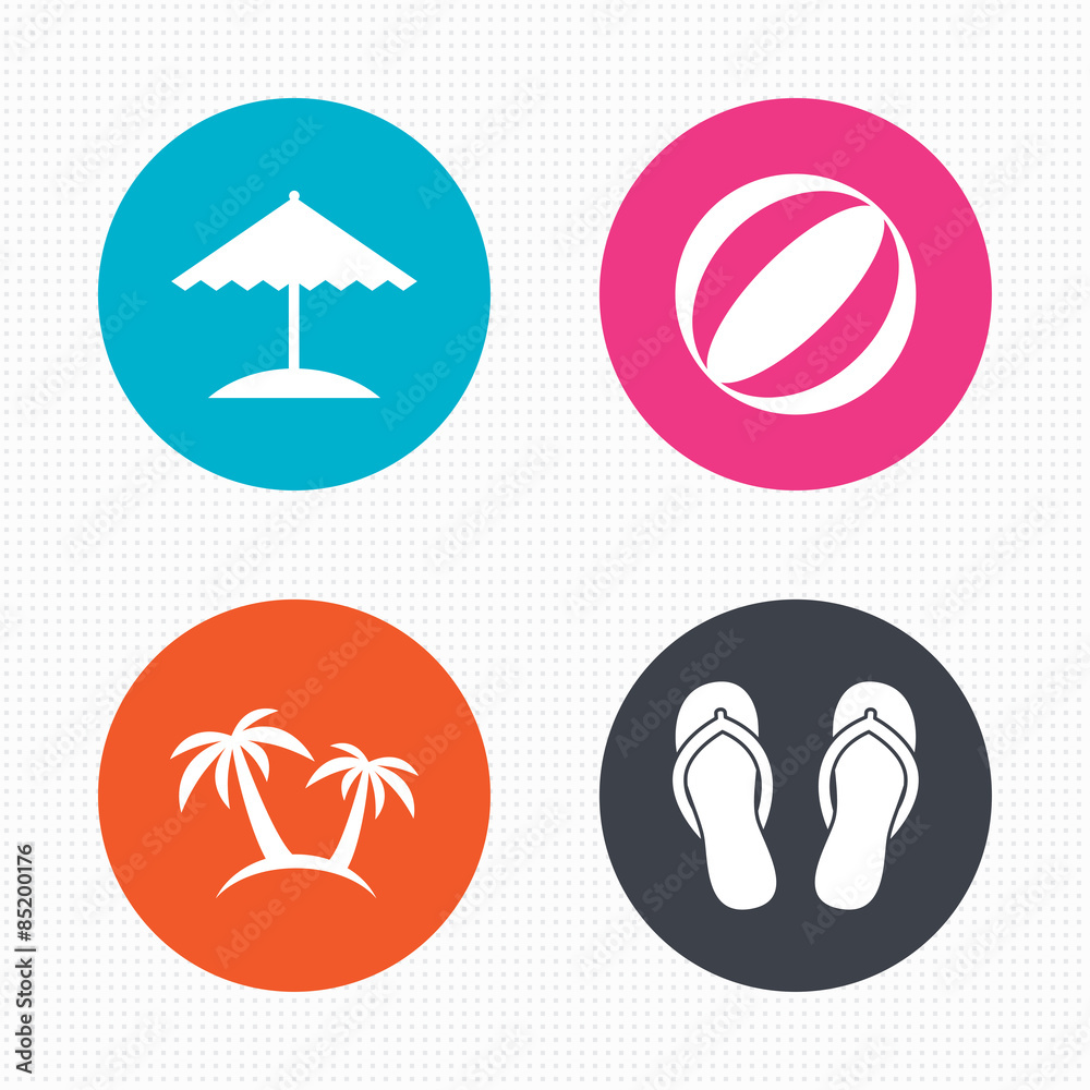 Obraz premium Beach holidays icons. Umbrella and sandals.