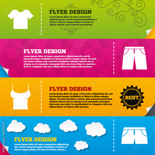 Clothes signs. T-shirt and pants with shorts.