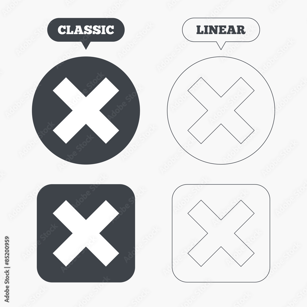 Delete sign icon. Remove button. Delete sign icon. Remove button.