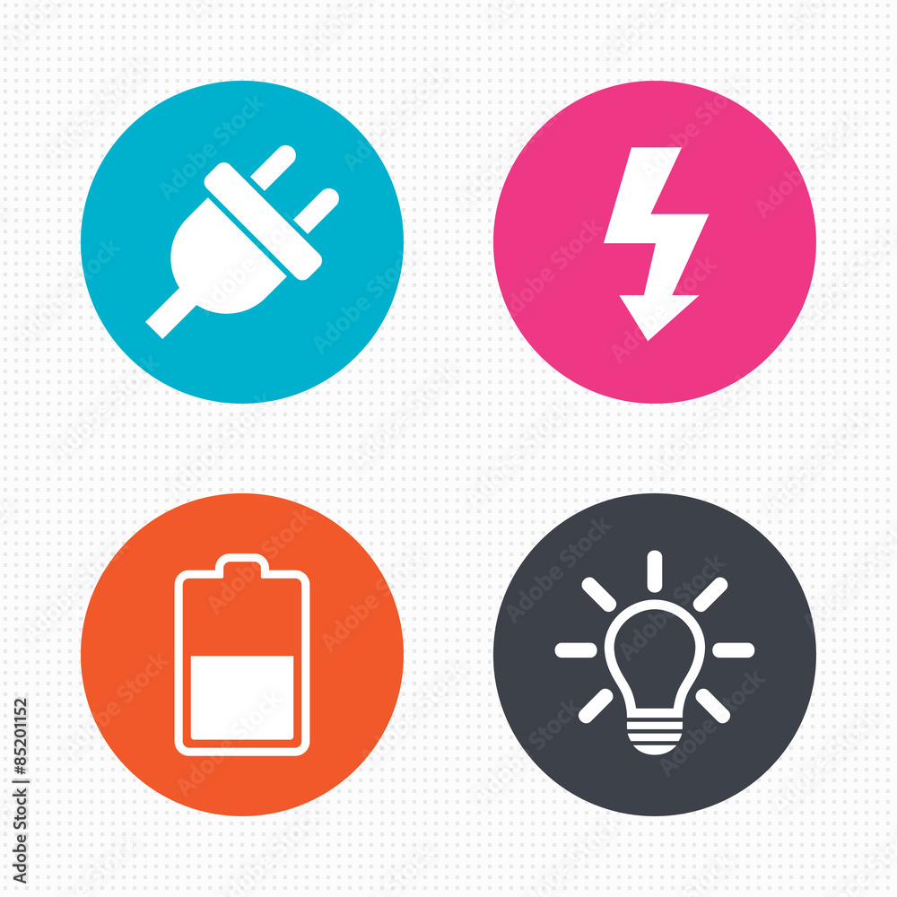 Electric plug sign. Light lamp and battery half. Electric plug sign. Light lamp and battery half.