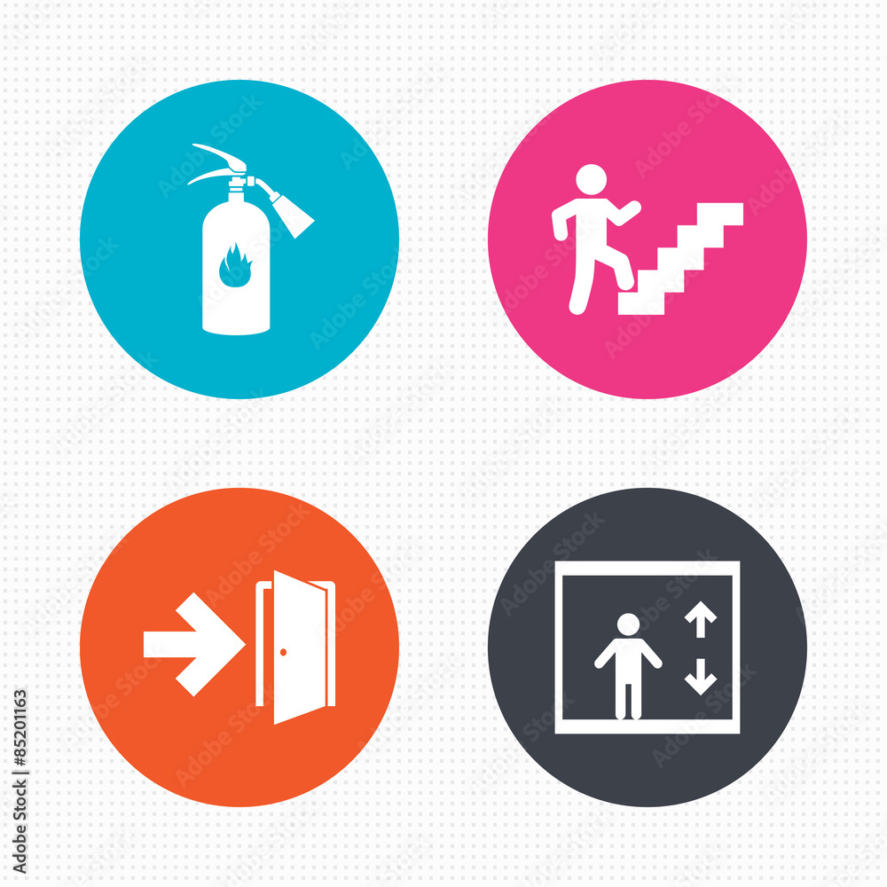 Emergency exit icons. Door with arrow sign. Emergency exit icons. Door with arrow sign.