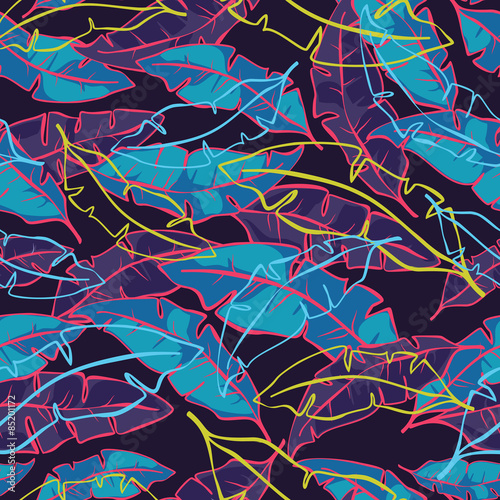 Obraz na plátně Tropical Palm leaves seamless pattern