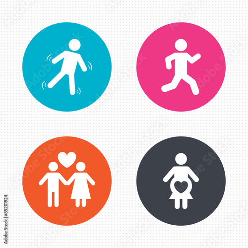 Women pregnancy icon. Human running symbol.
