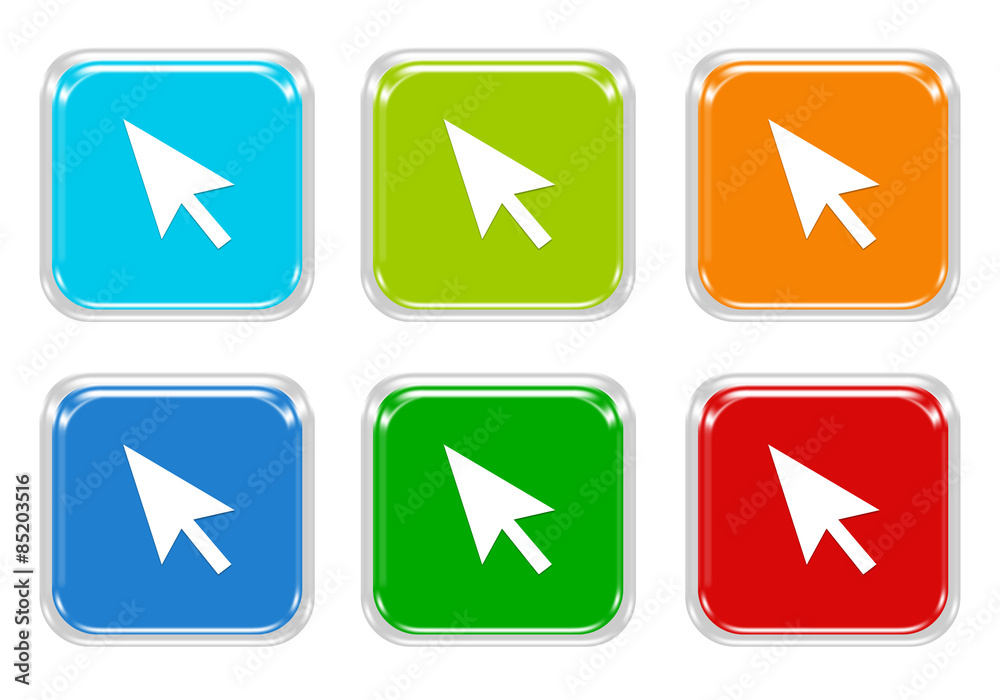 Set of squared colorful buttons with arrow symbol Set of squared colorful buttons with arrow symbol
