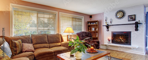 Modernized living room with lots of colors.
