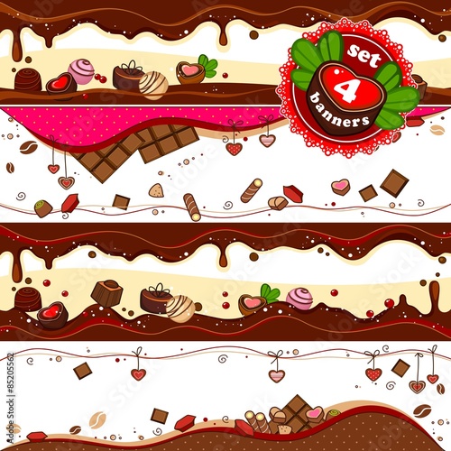 Set of decorative banners with sweets.