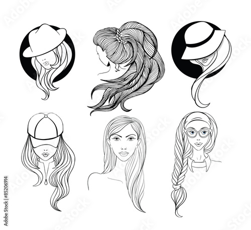 Set of line art portraits