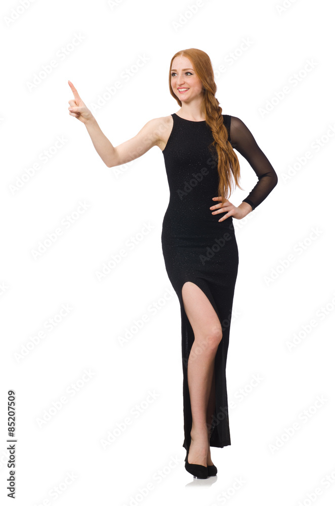 Young lady in elegant black dress isolated on white Young lady in elegant black dress isolated on white