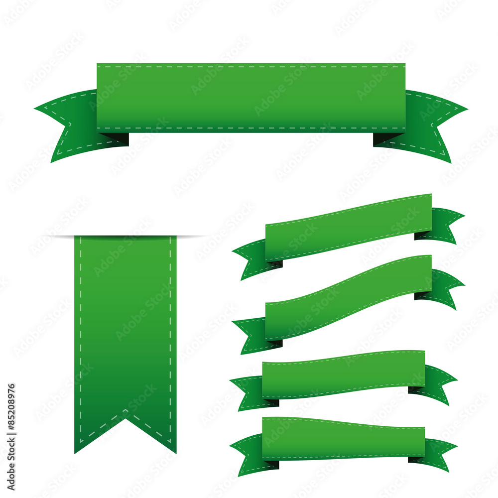 Green ribbon vector set