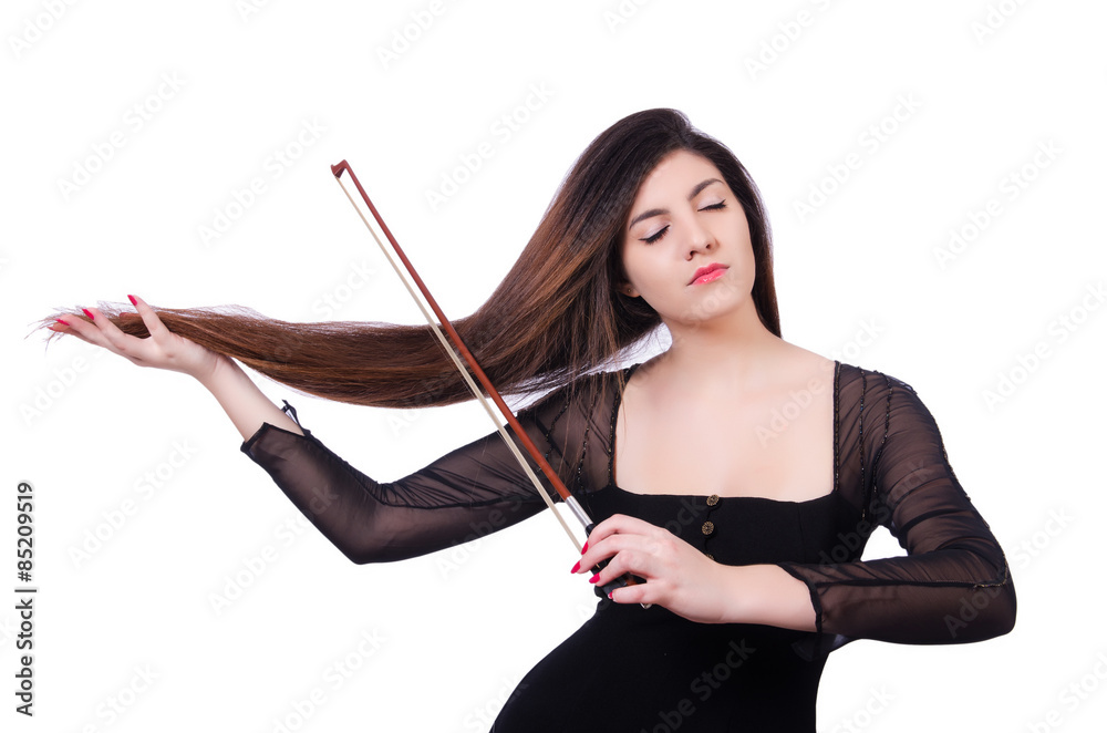 Woman performer playing violin on white Woman performer playing violin on white