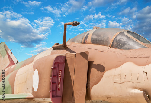 Fighter aircraft cabin  with blue sky