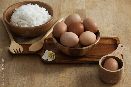Eggs in a bowl, wooden flooring