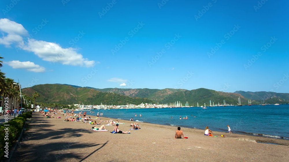 Aegean sea landscape view of beach. Marmaris City Beach Aegean sea landscape view of beach. Marmaris City Beach