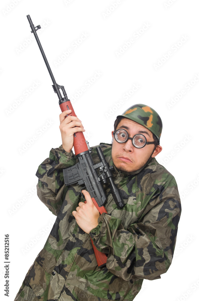 Military man with a gun isolated on white Military man with a gun isolated on white
