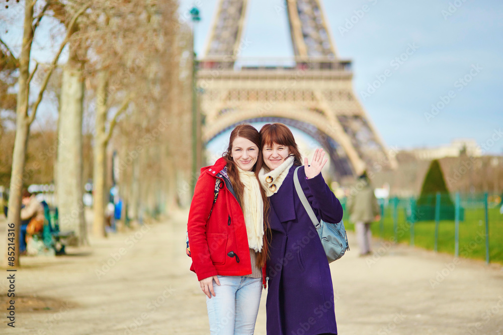 Two cheerful girls in Paris