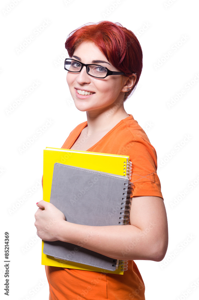 Student girl with books isolated on white Student girl with books isolated on white