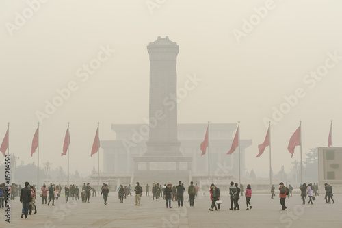 The haze hangs over Tiananmen Square