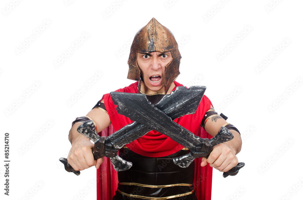 Obraz premium Gladiator holding sword isolated on white