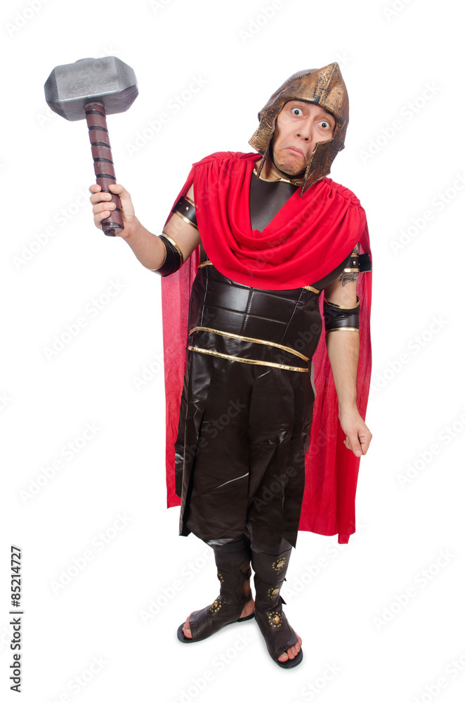 Gladiator with hammer isolated on white
