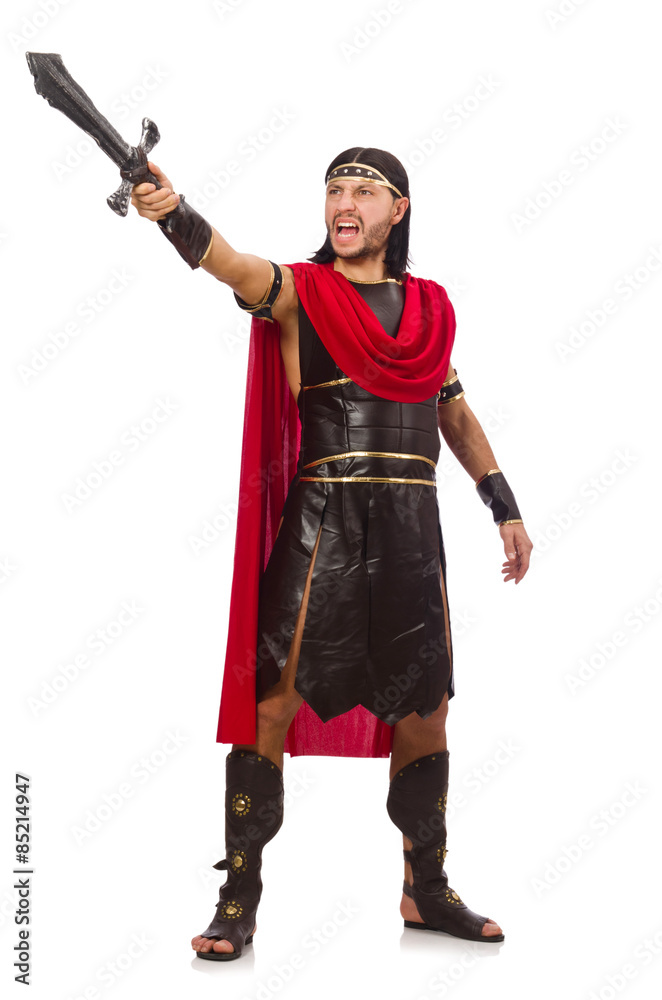 Gladiator posing with sword isolated on white Gladiator posing with sword isolated on white