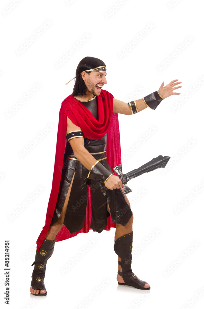 Gladiator posing with sword isolated on white Gladiator posing with sword isolated on white