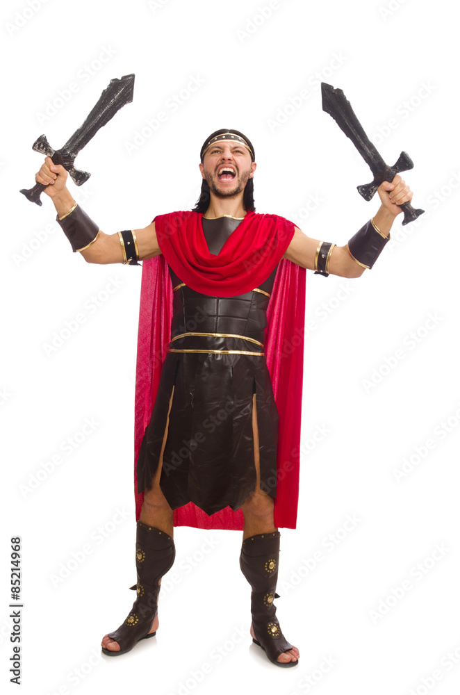 Gladiator holding sword isolated on white Gladiator holding sword isolated on white