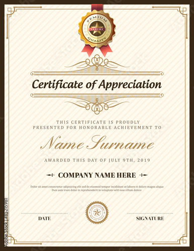 Vintage retro frame certificate background template