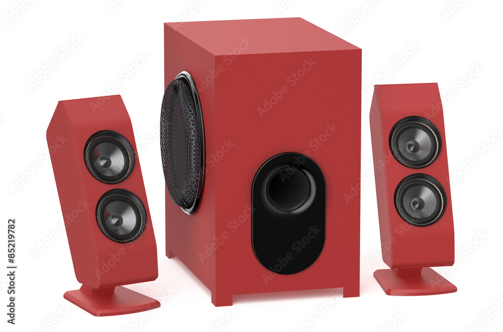 Fototapeta premium red loudspeakers with subwoofer system 2.1