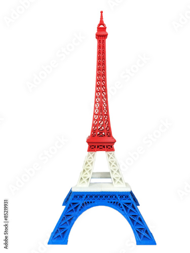 Eiffel Tower Model with Red White Blue Stripe printed by 3D Printer Isolated
