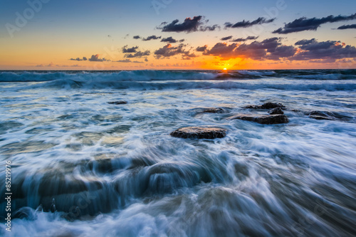 Waves in the Pacific Ocean at sunset, in Laguna Beach, Californi