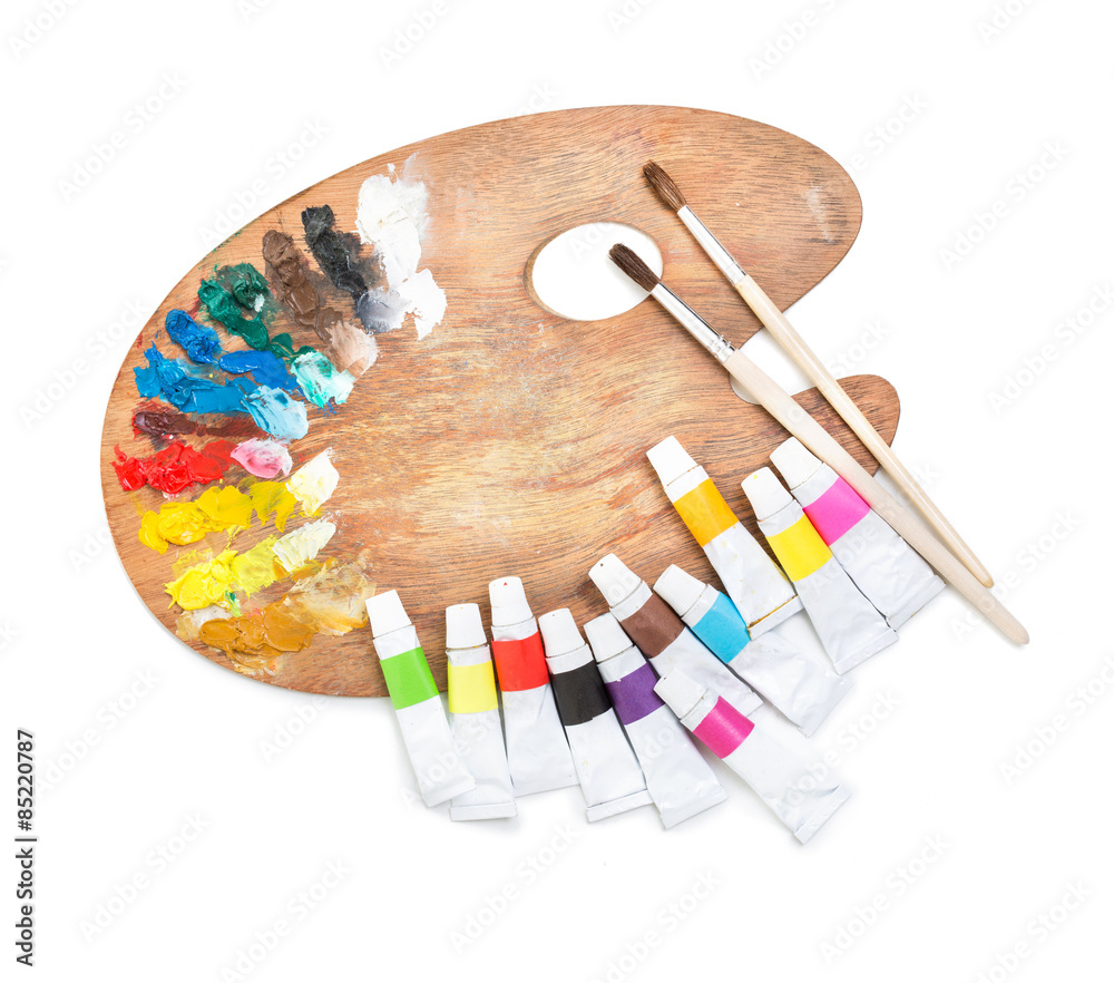Fototapeta premium palette with tubes of paint