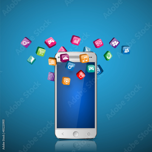 Touchscreen Smartphone with Application Icons.