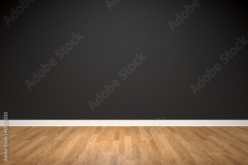 Blank black wall and wooden floor © bombybamby