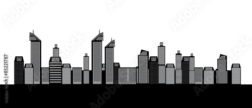 Isolated Buildings of the City, Sea, Boat. Vector Illustration