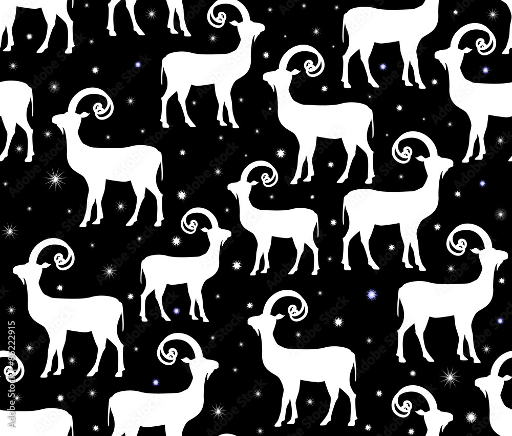 Vector seamless pattern with goats and snowflakes