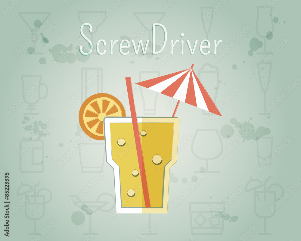 Screw Driver Cocktail banner and poster template. Summer stylish