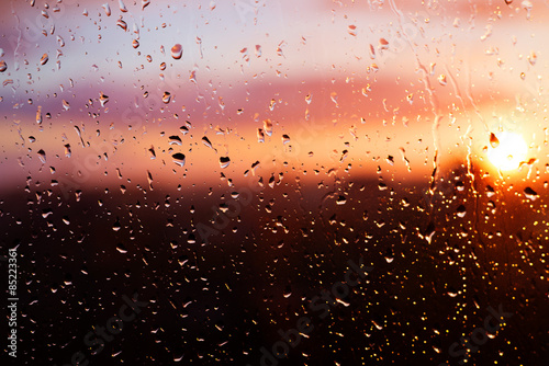 Raindrops on window glass.