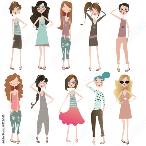 set of cute girls 