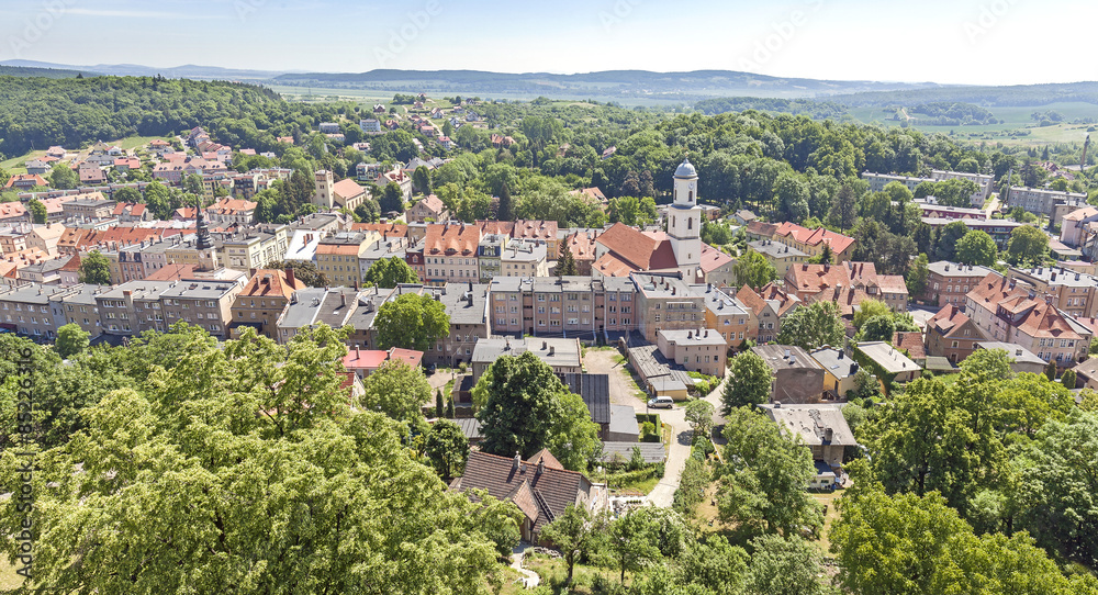 Panoramic view of Bolkow town, Poland.