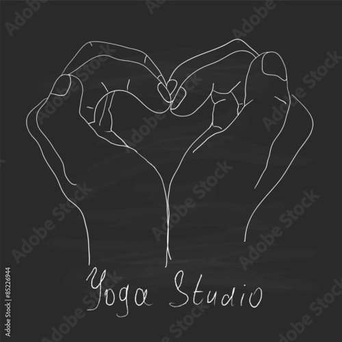 Element yoga mudra hands with mehndi patterns. 