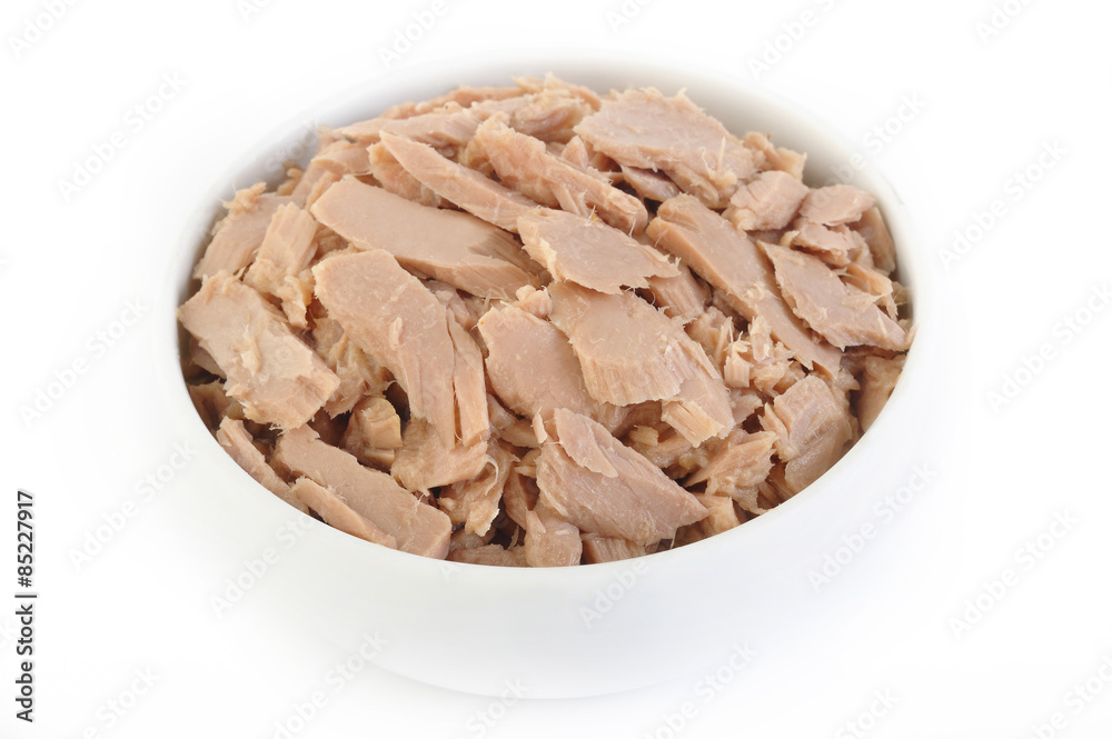 canned tuna fish in white bowl