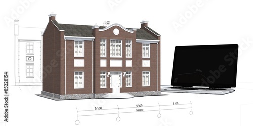 Model of house and laptop on the table