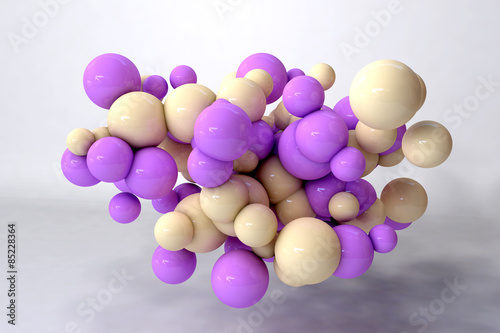 Lots of yellow and purple balls interact like molecules © marinv
