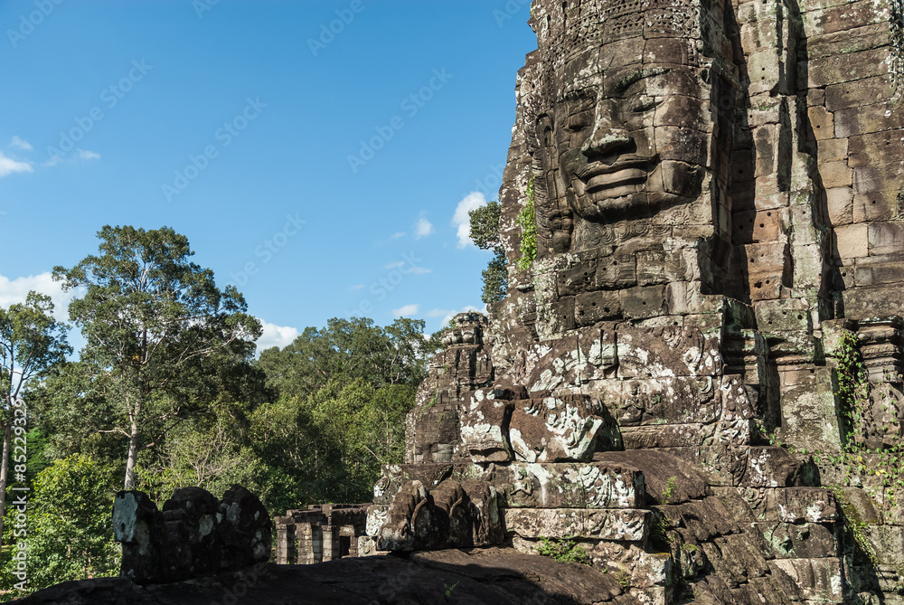 buddha statue inside a prasat in the complex of the bayon in the archaeological angkor thom place in siam reap, cambodia