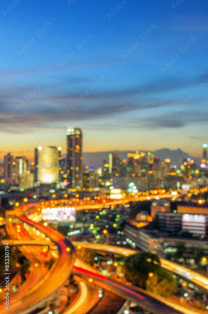 Cityscape view with blurred lights