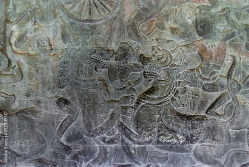 bas-reliefs representing the lanka battle in the archaeological place of angkor wat in siam reap, cambodia © ahau1969