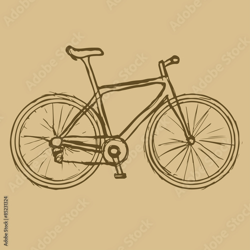 Hand drawn bicycle on the brown background. Vector image.