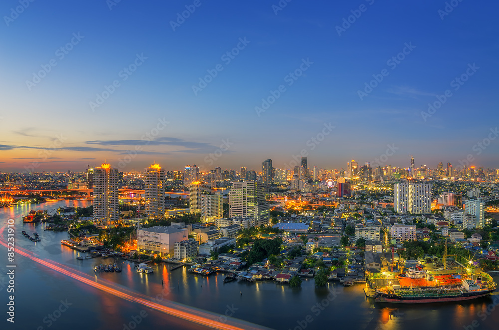 Bangkok view at dusk.