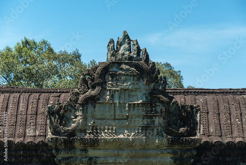 pediment of a gallery of the central enclosure in the archaeological place of angkor wat in siam reap, cambodia